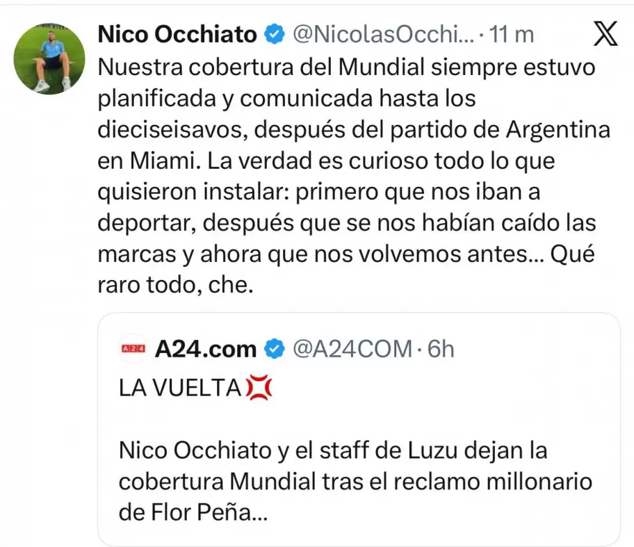 Nicol�s Occhiato rompi� el silencio y desminti� los rumores sobre el Mundial