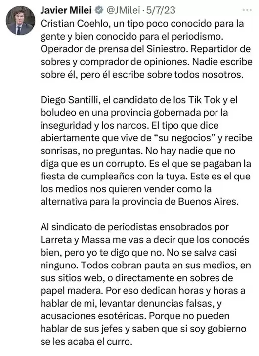 Milei contra Santilli