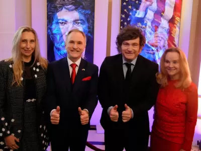 Karina Milei, Peter Lamelas, Javier Milei y Stephanie, esposa de Lamelas
