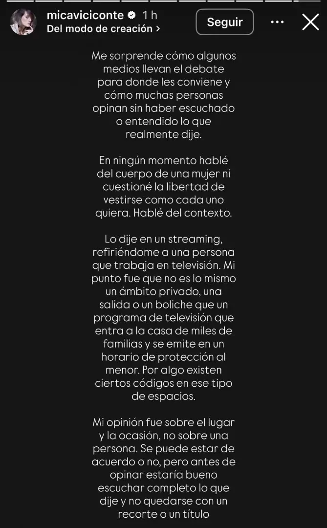 El descargo de Mica Viciconte