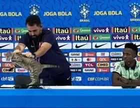 Vinicius Rodrigues y el gatito Hexa