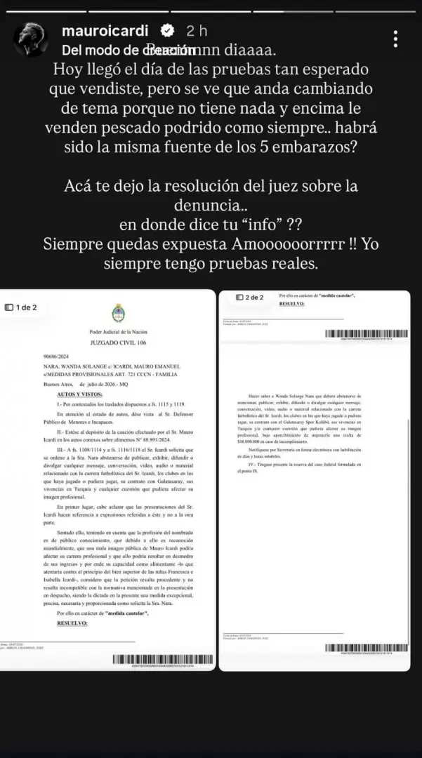 Mauro Icardi cruz� a Yanina Latorre por las pruebas que no present� para sustentar las acusaciones en su contra.
