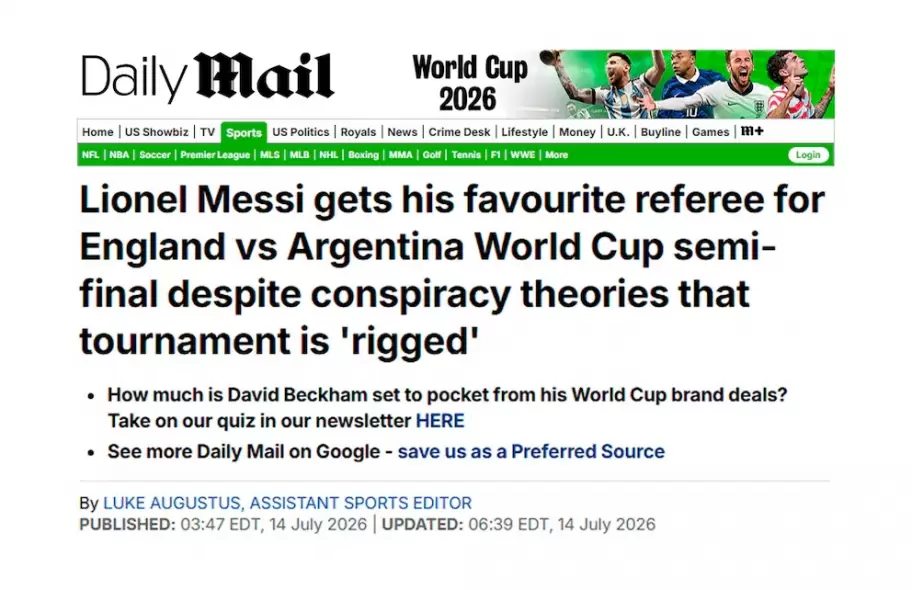 El Daily Mail de Inglaterra ensució la previa de Argentina - Inglaterra por la designación del árbitro Ismail Elfath.