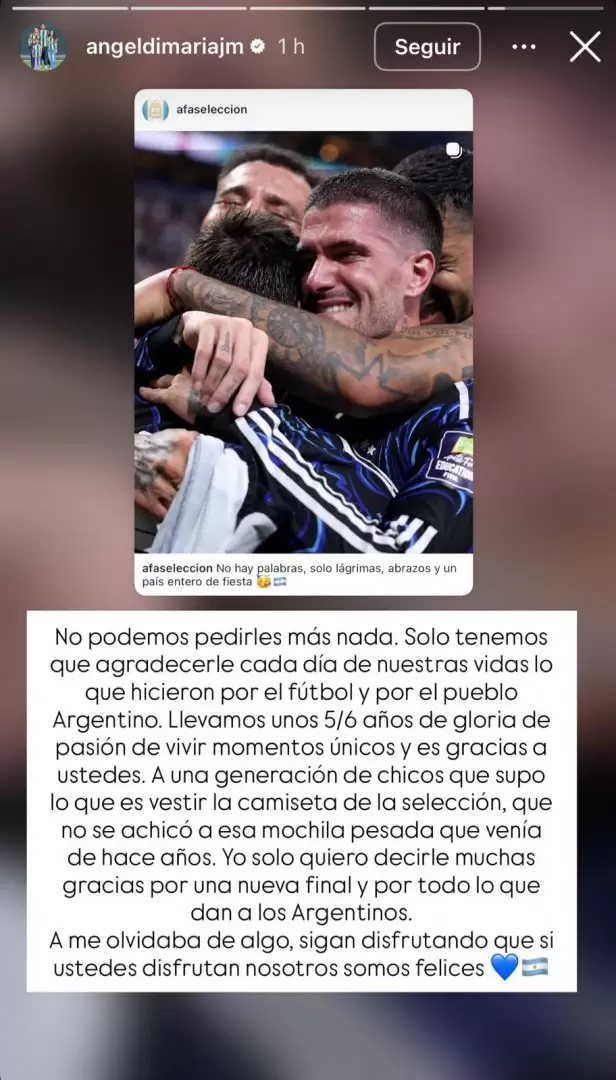 La carta de Di María que emocionó a todos