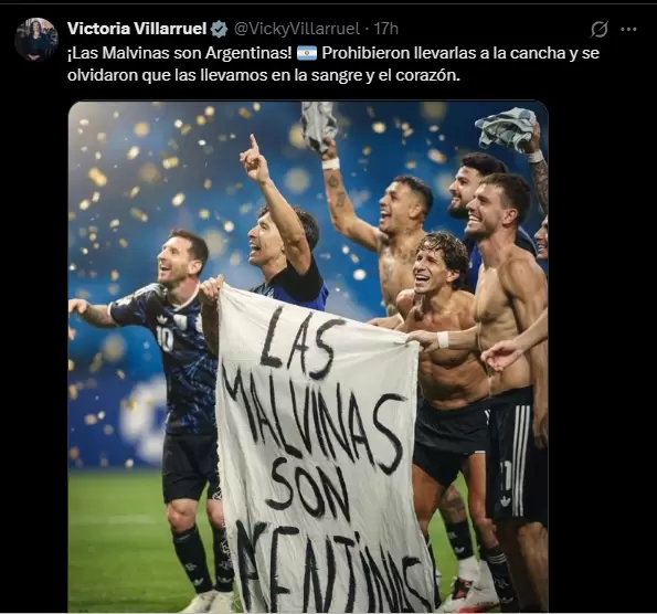 Victoria Villarruel agradeció a los jugadores de la Selección Argentina por el cartel de las Malvinas