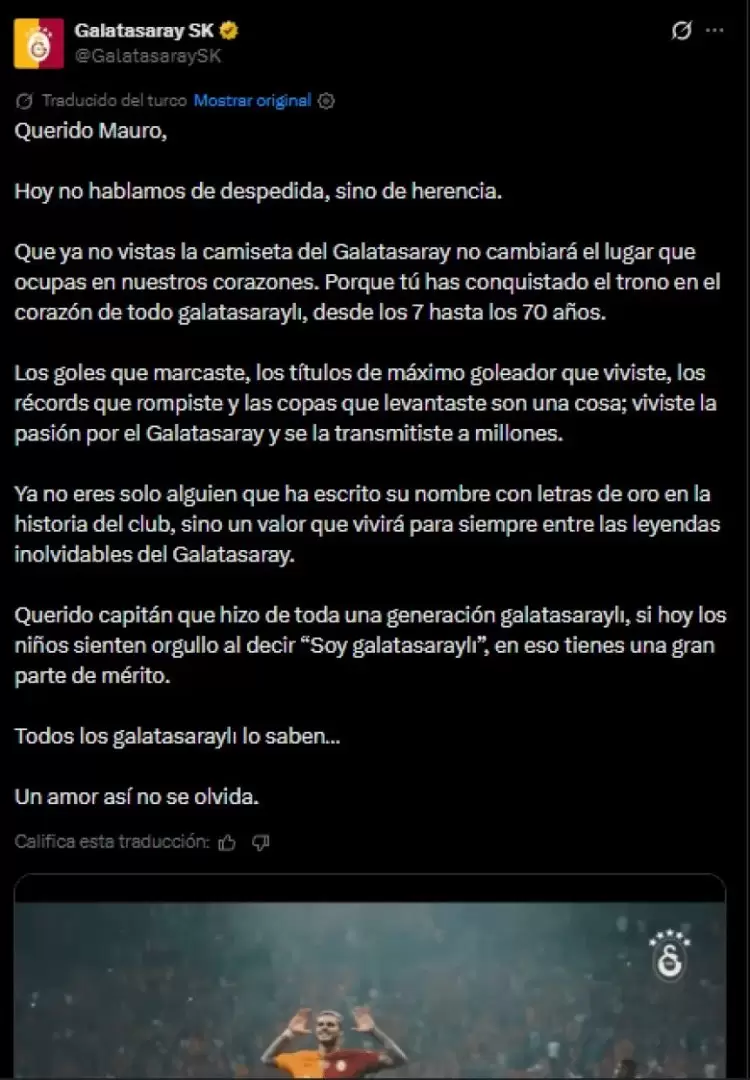 Así despidieron a Mauro Icardi del Galatasaray