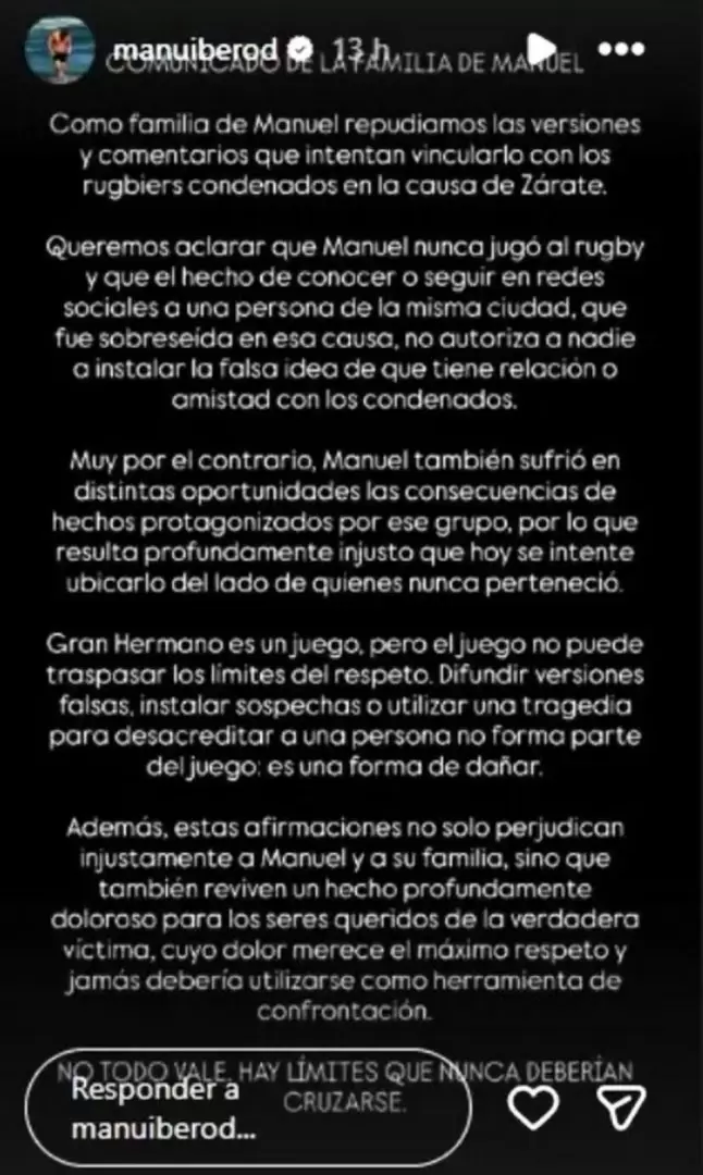 El comunicado que hab�a sacado la familia de Manu Ibero