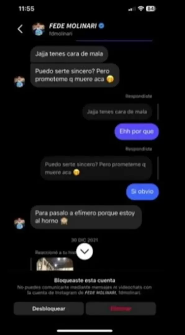 Algunas de las charlas del ex olímpico Federico Molinari con quien fuera su alumna, por las que terminó condenado por grooming.