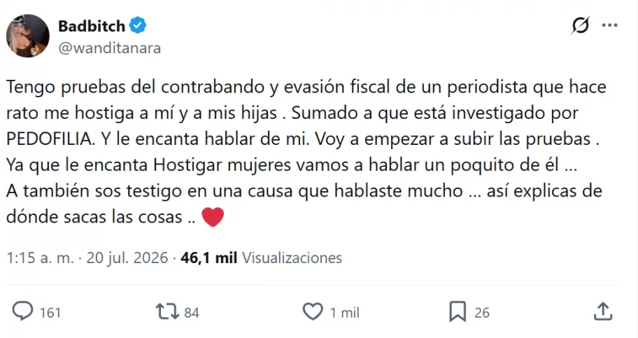 Durísimo posteo de la Bad Bitch contra Gustavo Méndez