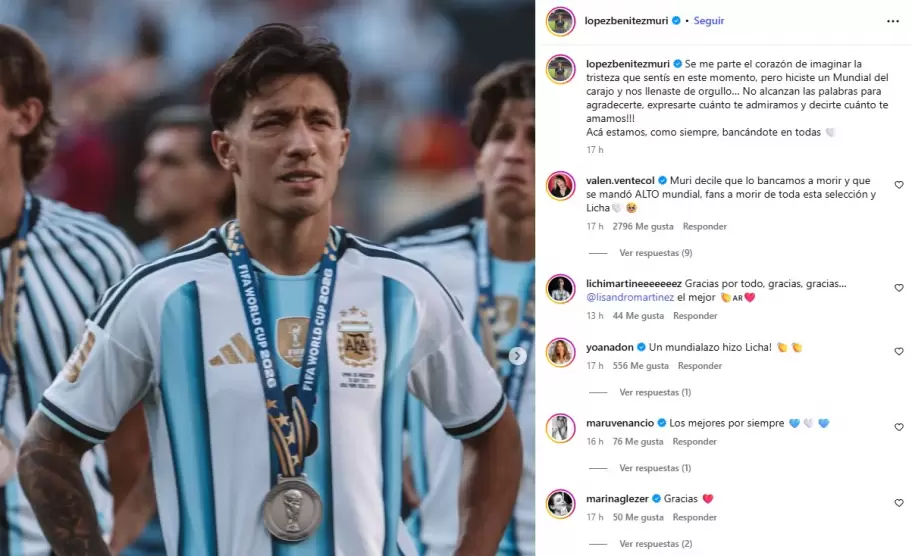 Muri López Benítez y su afectuosa publicación dedicada Lisandro Martínez.