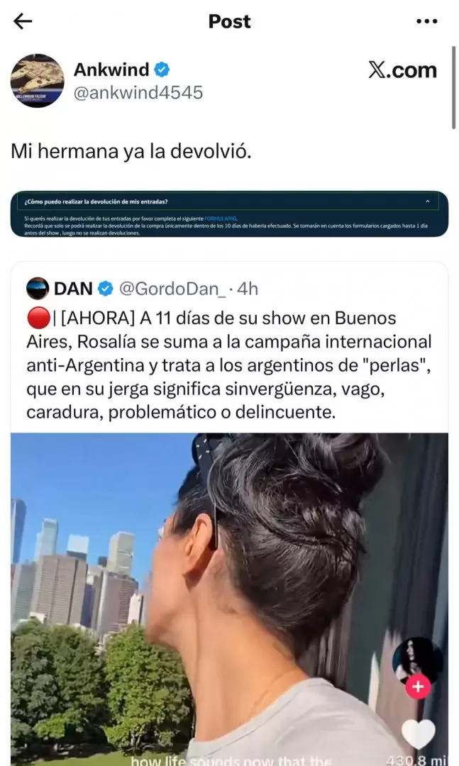 Algunos fanáticos argentinos comenzaron a devolver las entras de Rosalía