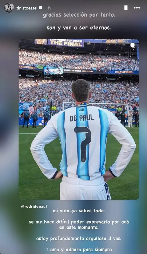 La historia que subió Tini Stoessel para felicitar a la Selección y elogiar a su novio, Rodrigo de Paul.