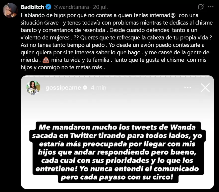 Así había presionado Wanda Nara a "Pochi" en relación a los problemas de salud mental de su hija.