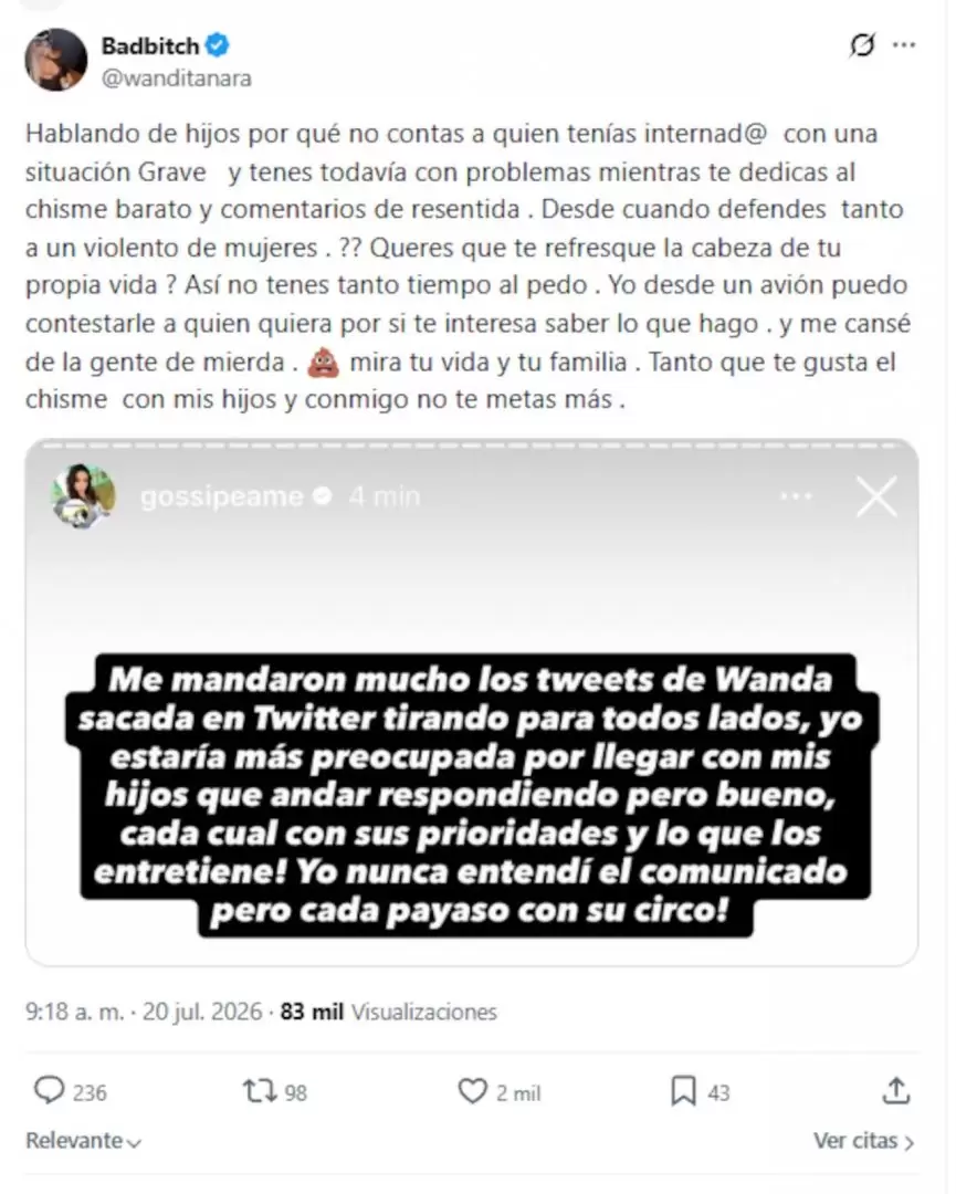 Wanda Nara expuso la dolorosa situación que Pochi vivió con su hija