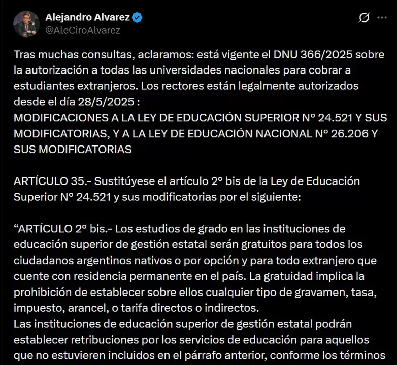 El Gobierno ratific� que las universidades le pueden cobrar a los extranjeros