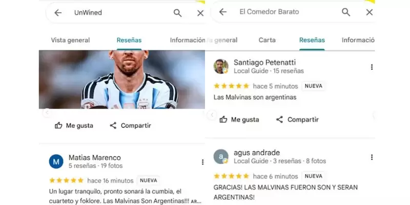 Algunos de los mensajes que dejaron los argentinos en comercios de las Islas Malvinas