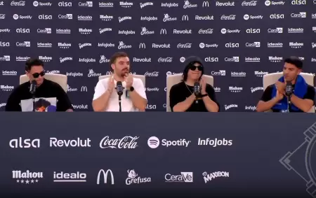 Ger�nimo "Momo" Benavides, Iba� Llanos y Gast�n Edul durante la conferencia del pesaje de La Velada del A�o 6.