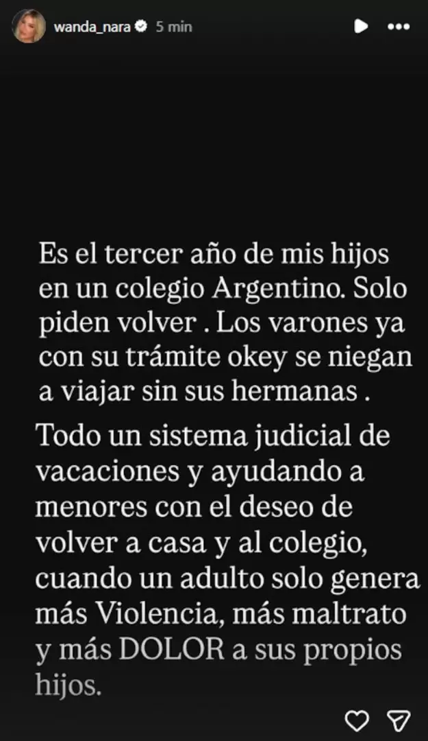 Wanda Nara quiere que sus hijas vuelvan a la escuela en Argentina