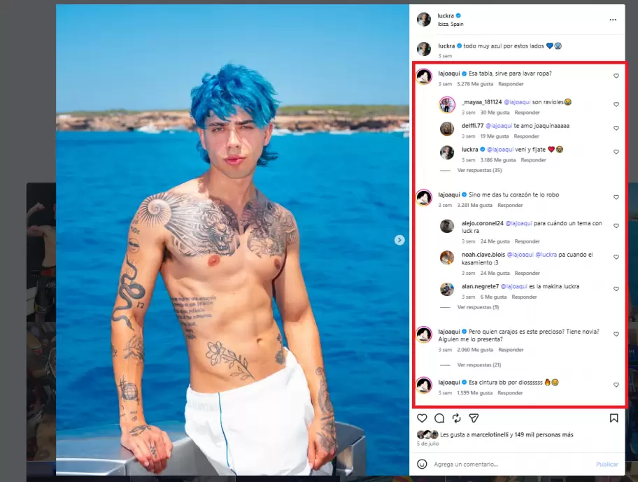Los �ltimos comentarios de La Joaqui en el Instagram de Luck Ra