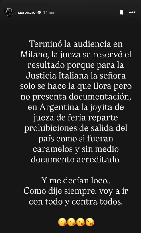 Mauro Icardi celebr� que la Justicia italiana falle a su favor en la causa en relaci�n a la tenencia de sus hijas Francesca e Isabella.