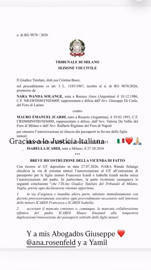 El fallo de la Justicia a favor de Wanda Nara en Italia