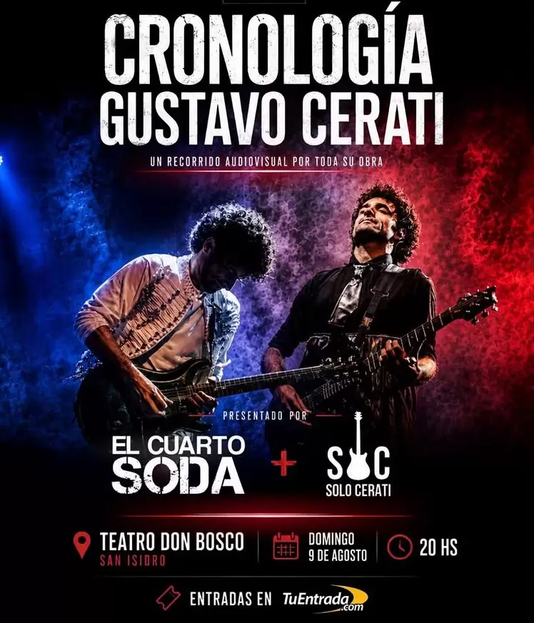 El 9 de agosto El Cuarto Soda prepara una Cronolog�a de Gustavo Cerati por su cumplea�os, en el Teatro Don Bosco de San Isidro.