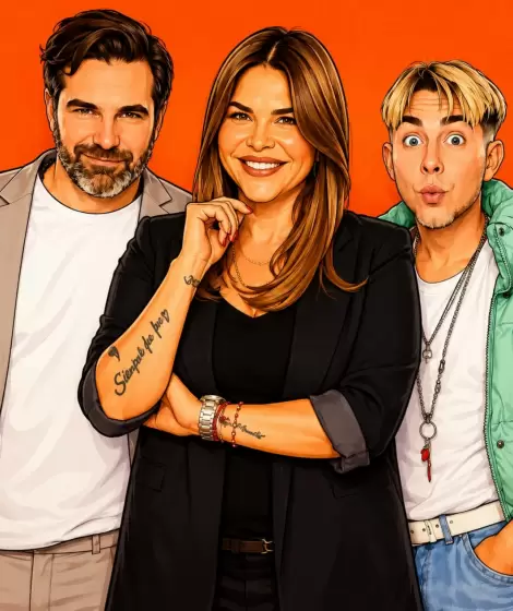 Una versi�n caricaturizada de Santiago Caama�o, Nazarena V�lez y Nicol�s Maiques, los protagonistas de Un Cambio Inesperado.