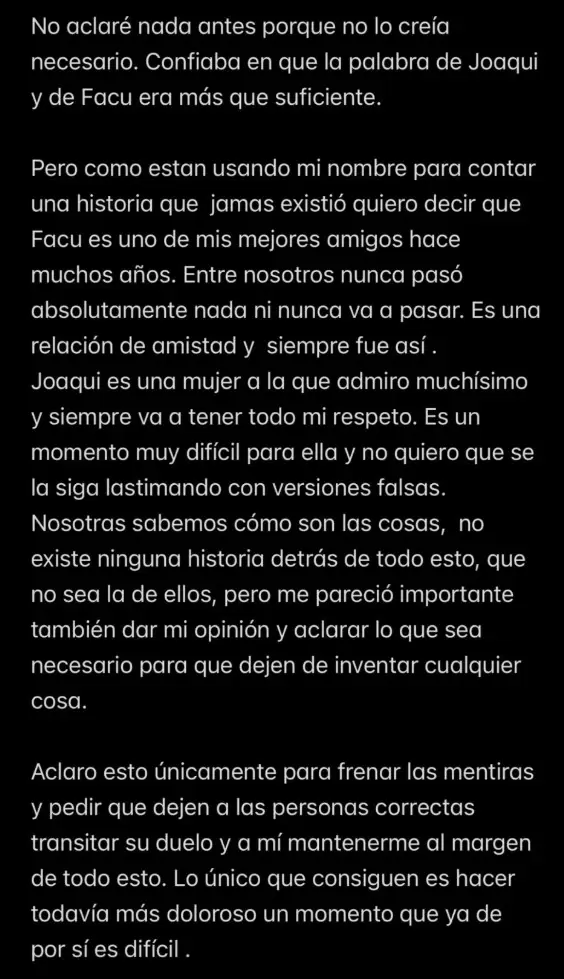 El descargo de Tuli Acosta en redes sociales, tras ser señalada como tercera en discordia entre Luck Ra y La Joaqui.