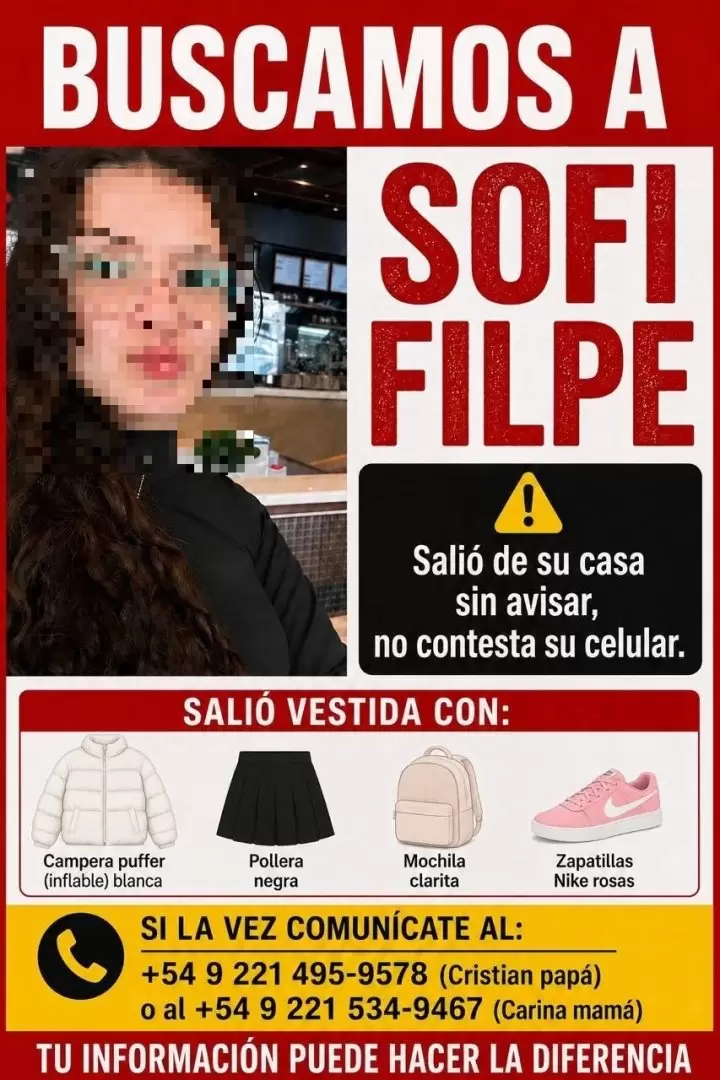 Se había activado la Alerta Sofía para Sofía Filpe