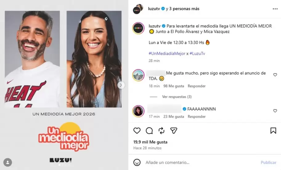 "El Pollo" Álvarez y Mica Vázquez conducirán "Un mediodía mejor" en Luzu TV.