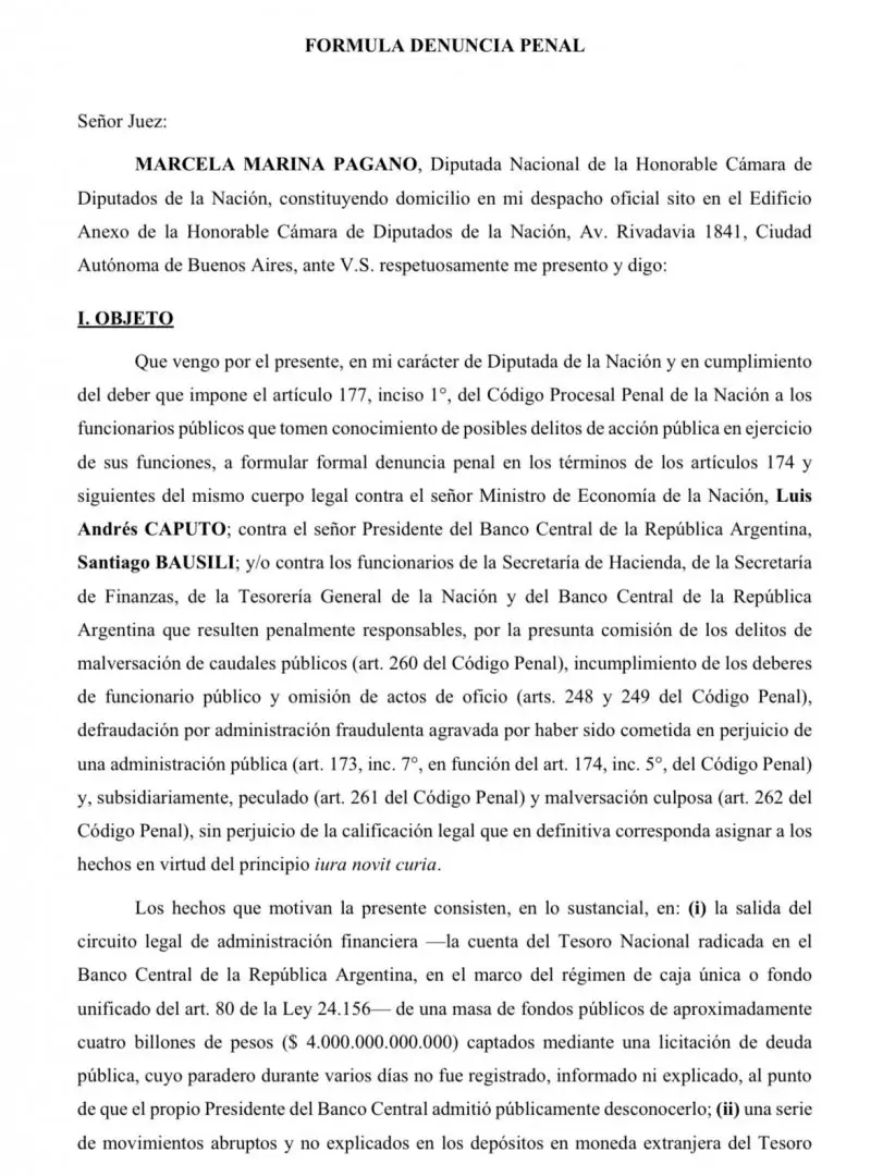 Pagano denunci� penalmente a Caputo y Bausili