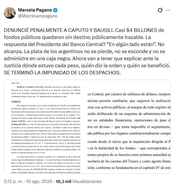 Pagano denunci� penalmente a Caputo y Bausili