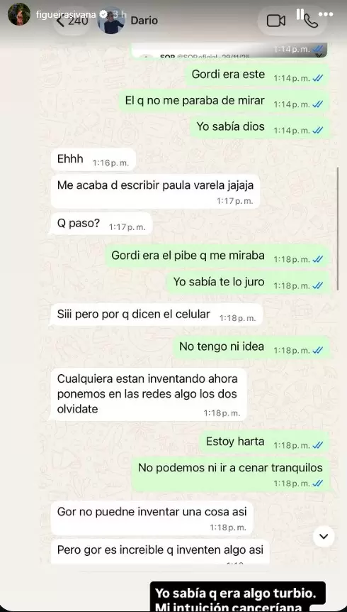 El chat entre Ivana Figueiras y Darío Cvitanich.