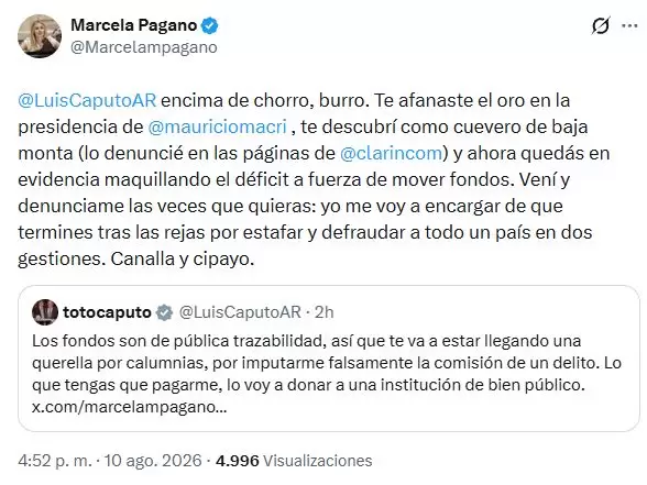 La respuesta de Pagano no tardó en llegar.