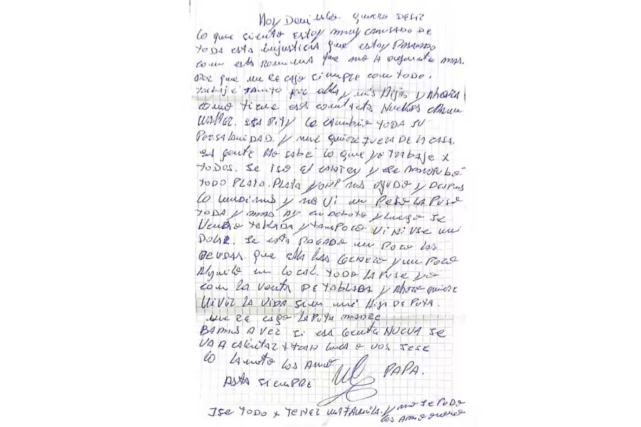La carta que dej� el femicida