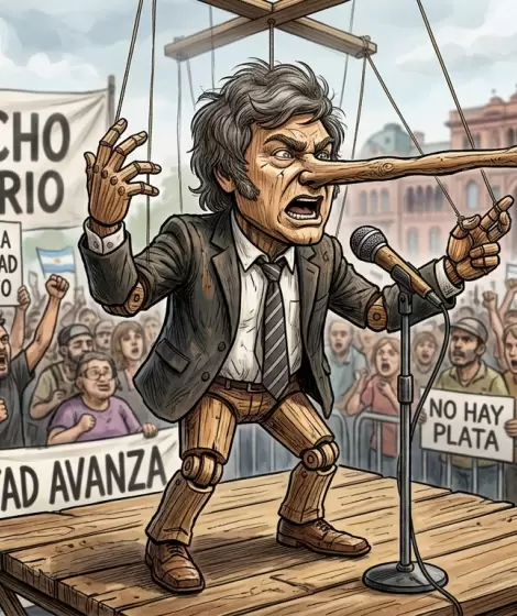 Javier Milei en modo Pinocho