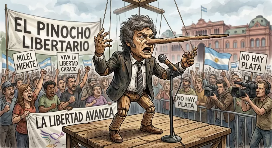 Javier Milei en modo Pinocho