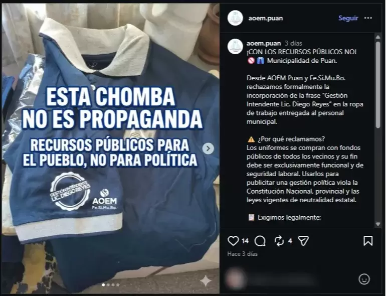 Un intendente puso su nombre en los uniformes municipales