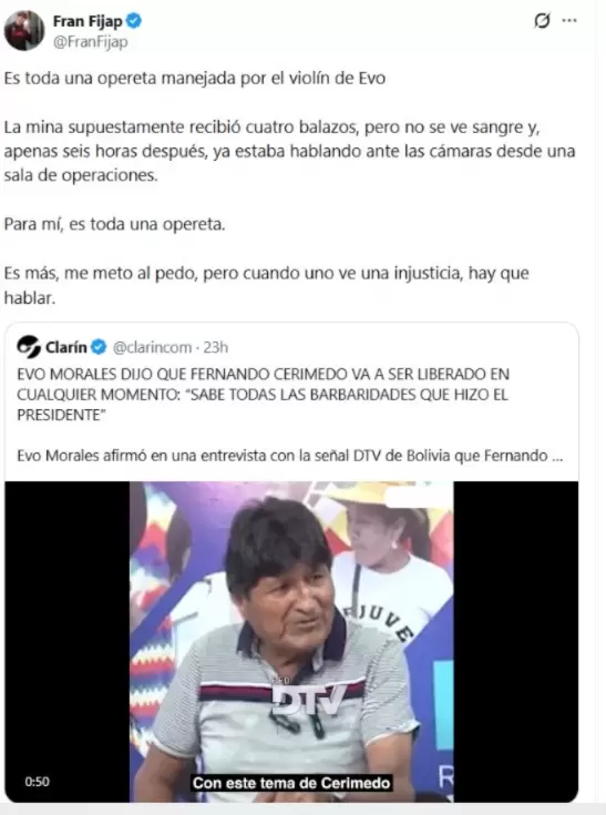 Fran Fijap también se sumó a la operación
