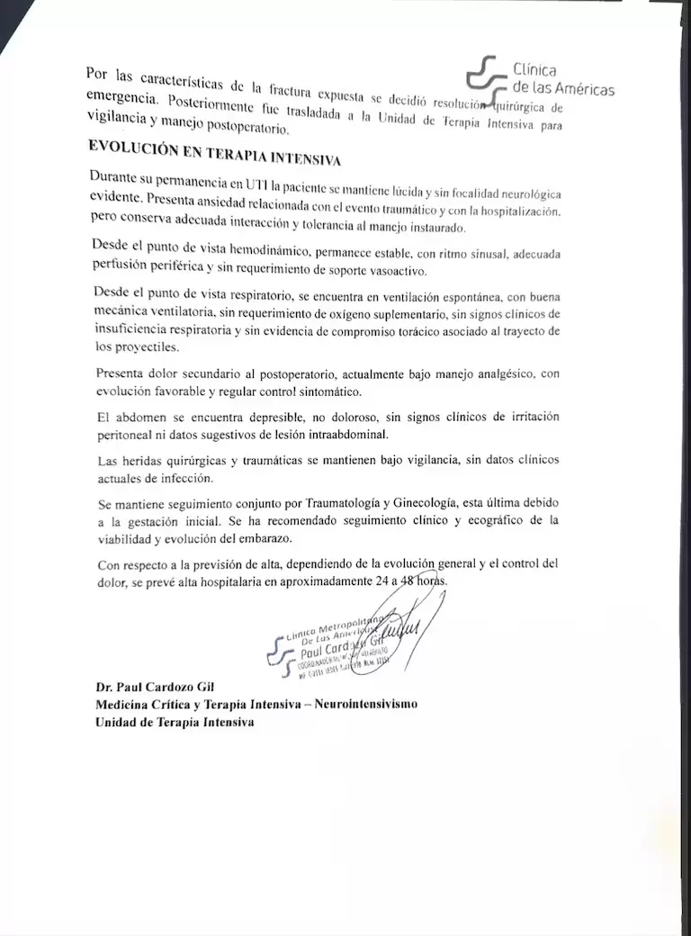 El parte médico de Nadia Beller