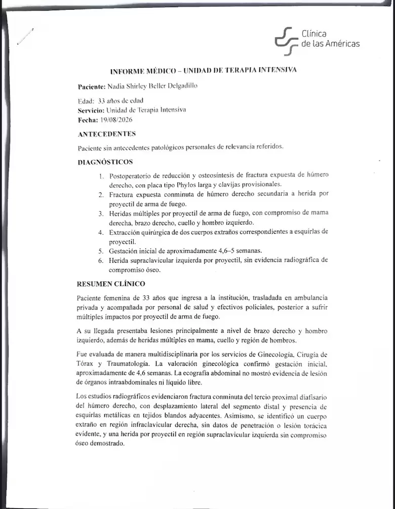 El parte médico de Nadia Beller