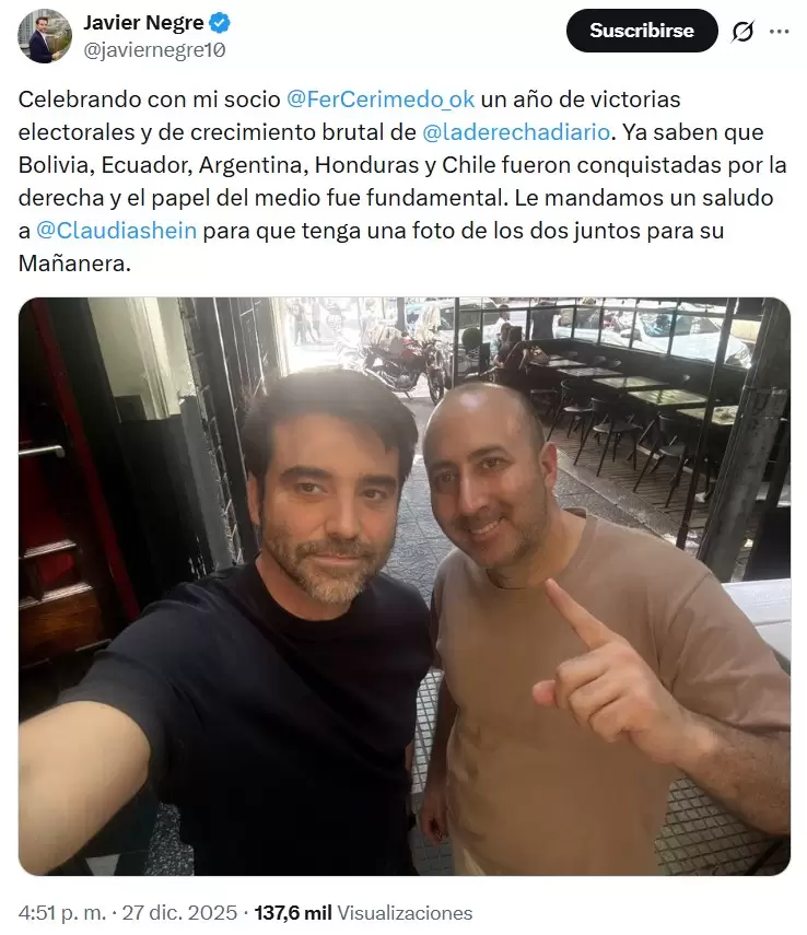 En diciembre de 2025, Javier Negre no ten�a problemas en reconocer a Fernando Cerimedo como su socio en La Derecha Diario.