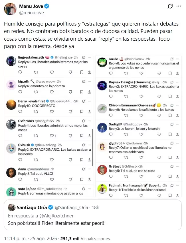 Manu Jove se burl� de la incapacidad de Santiago Or�a para configurar bien su granja de trolls.