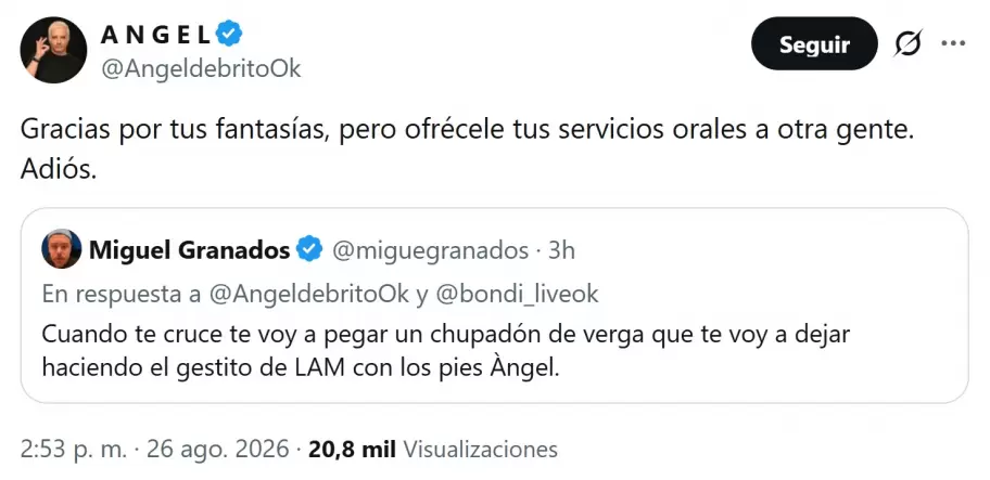�ngel de Brito agradeci� la propuesta sexual de Migue Granados, pero no la acept�.