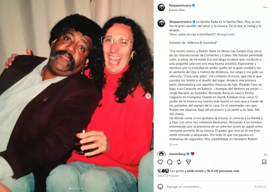 La emotiva despedida de Fito Páez y Rubén Rada