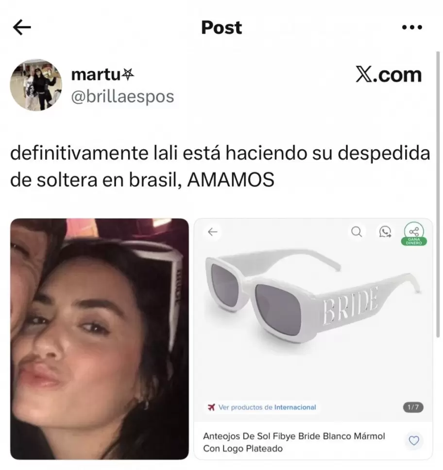 Lali Espósito en Brasil en lo que sería su despedida de soltera