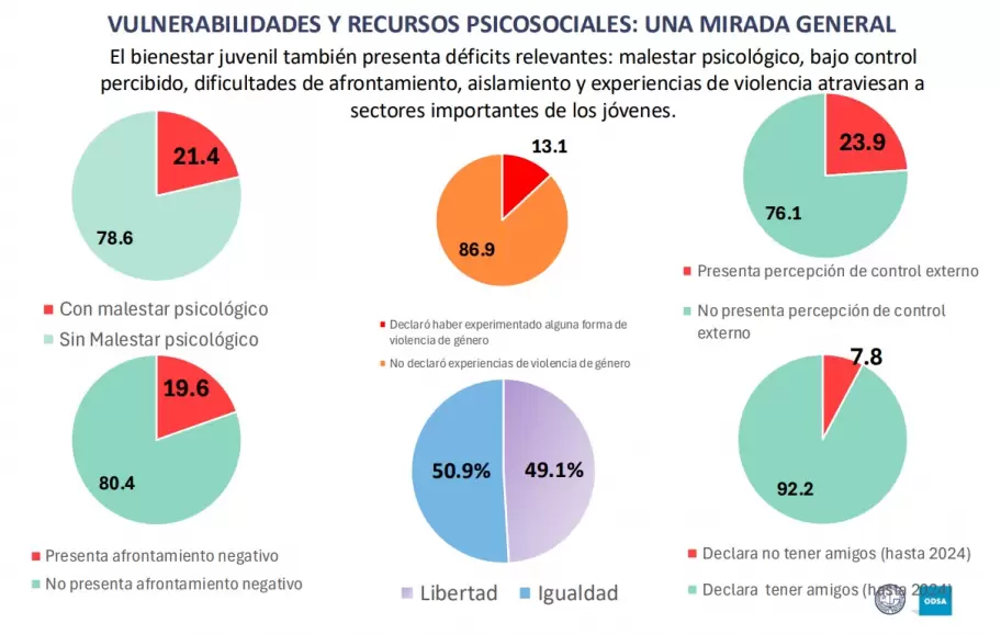 Las estad�sticas del informe sobre la juventud que elabor� el Observatorio de la Deuda Social Argentina de la Universidad Cat�lica Argentina.