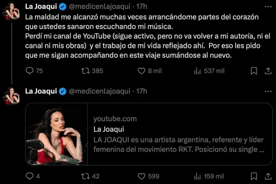 As� anunciaba La Joaqui que no era due�a de sus canciones