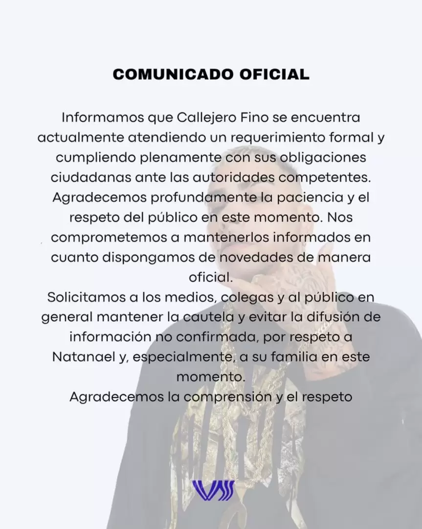 El comunicado que lanzó el entorno de Callejero Fino