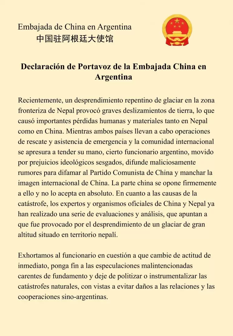 La respuesta de la embajada china
